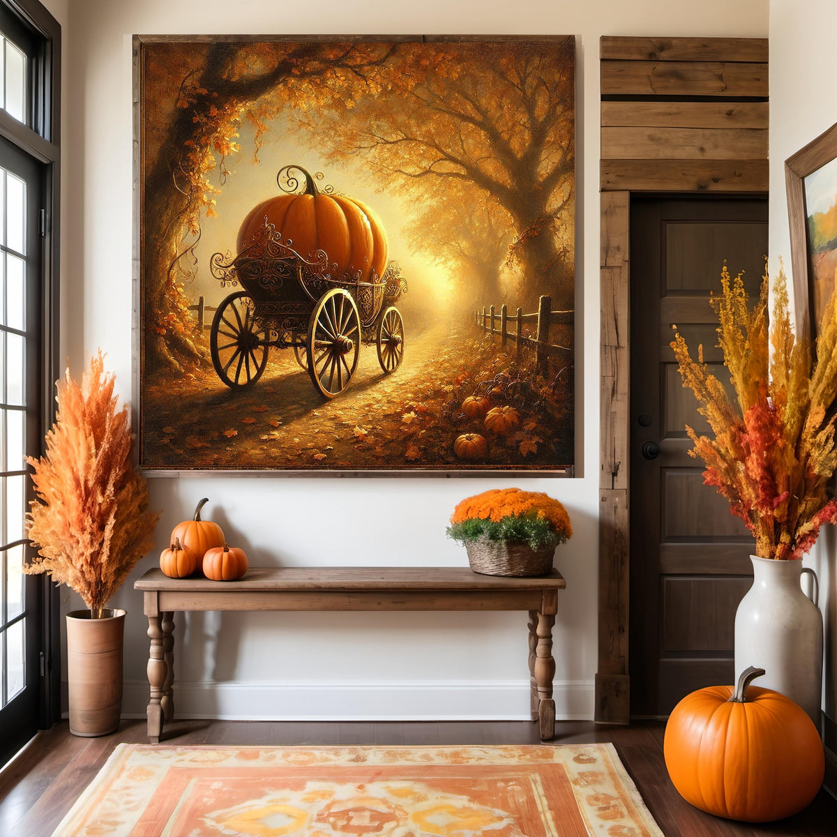 Autumn Pumpkin Carriage Digital Art Vintage Oil Painting (Digital Download)