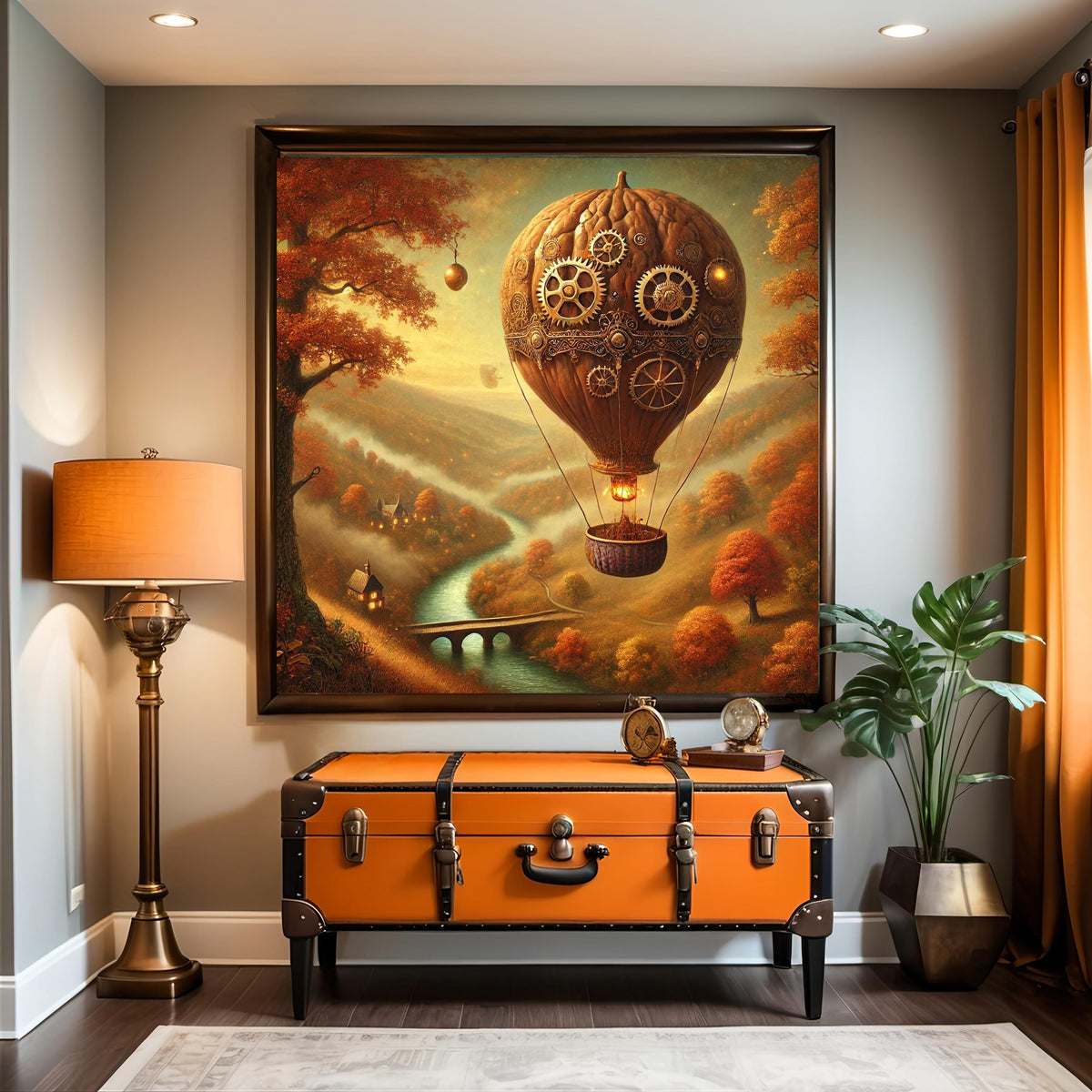 Steampunk Walnut Balloon Art: Whimsical Autumn Fantasy Airship Decor (Digital Downloads)