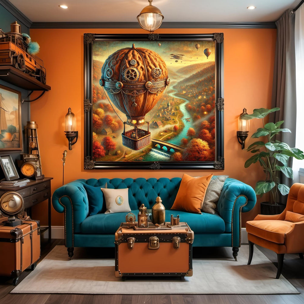 Steampunk Walnut Hot Air Balloon: Whimsical Autumn Fantasy Decor (Digital Download)
