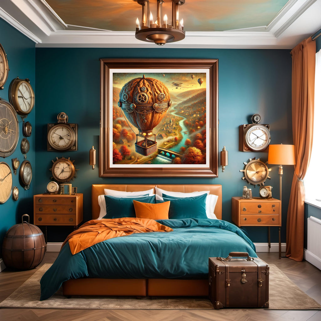 Steampunk Walnut Hot Air Balloon: Whimsical Autumn Fantasy Decor (Digital Download)