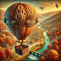 Steampunk Walnut Hot Air Balloon: Whimsical Autumn Fantasy Decor (Digital Download)