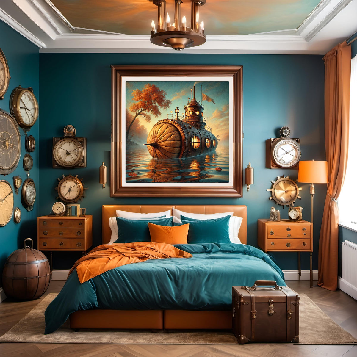 Steampunk Walnut Submarine Print: Vintage Autumn Fantasy Nautical Decor (Digital Download 40x40 inches)