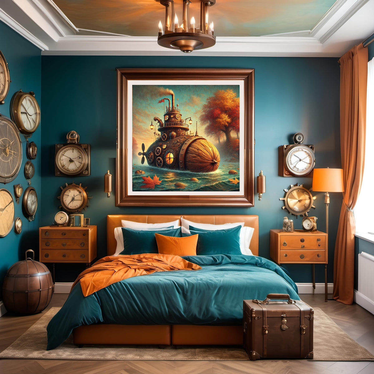Steampunk Walnut Submarine Art: Whimsical Autumn Nautical Fantasy Decor (Digital Download)
