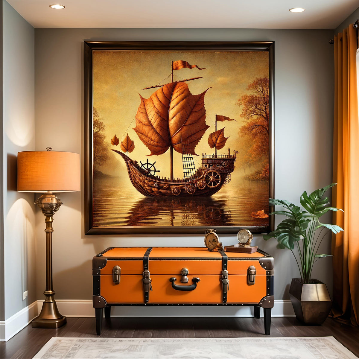 Steampunk Leaf Sailboat Whimsical Fall Print (Digital Download)