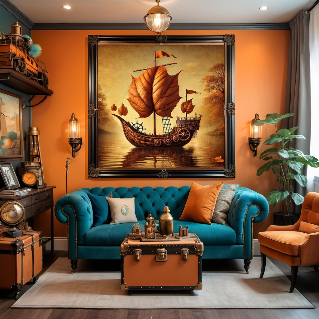 Steampunk Leaf Sailboat Whimsical Fall Print (Digital Download)