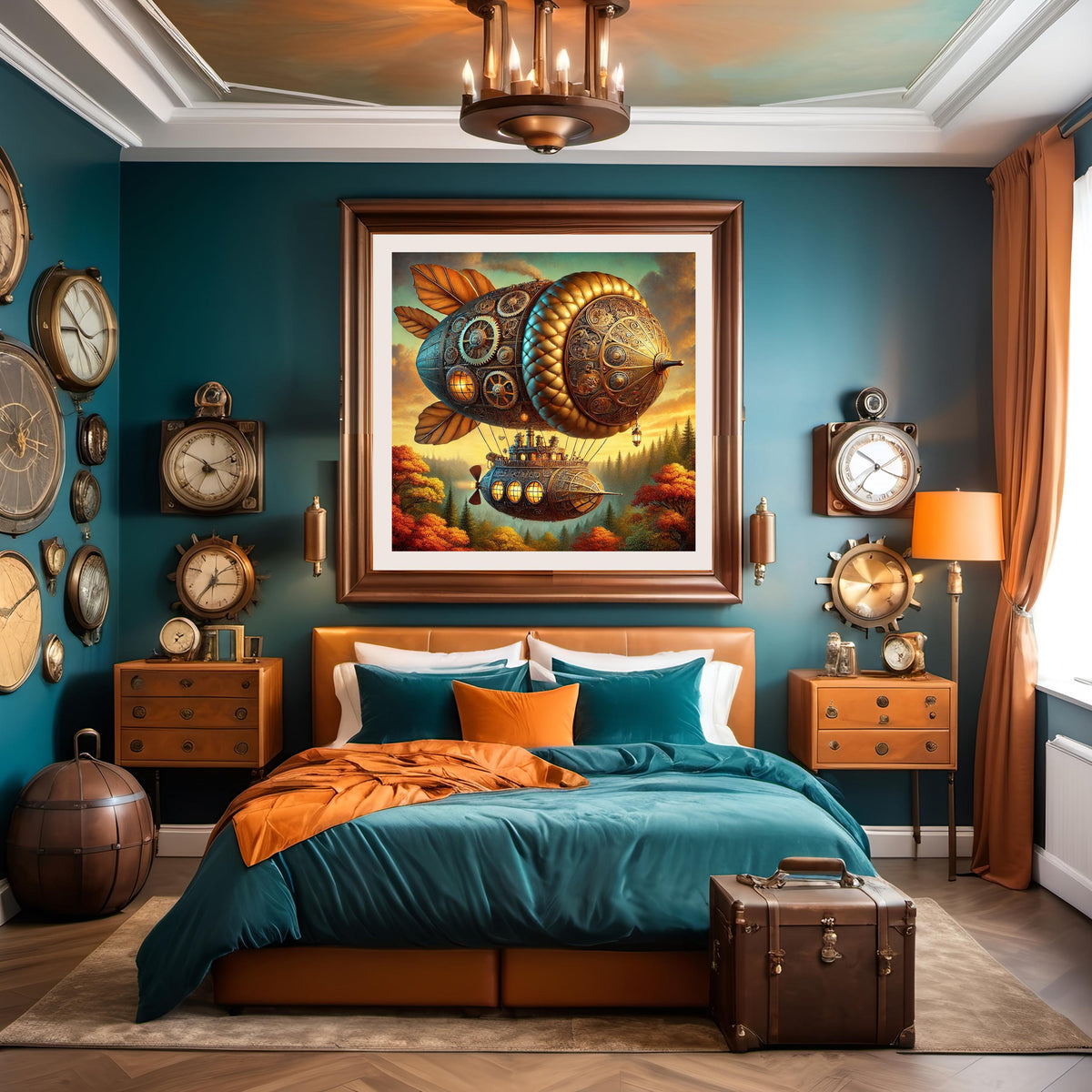 Steampunk Acorn Airship Digital Art Vintage Oil Painting (Digital Download)
