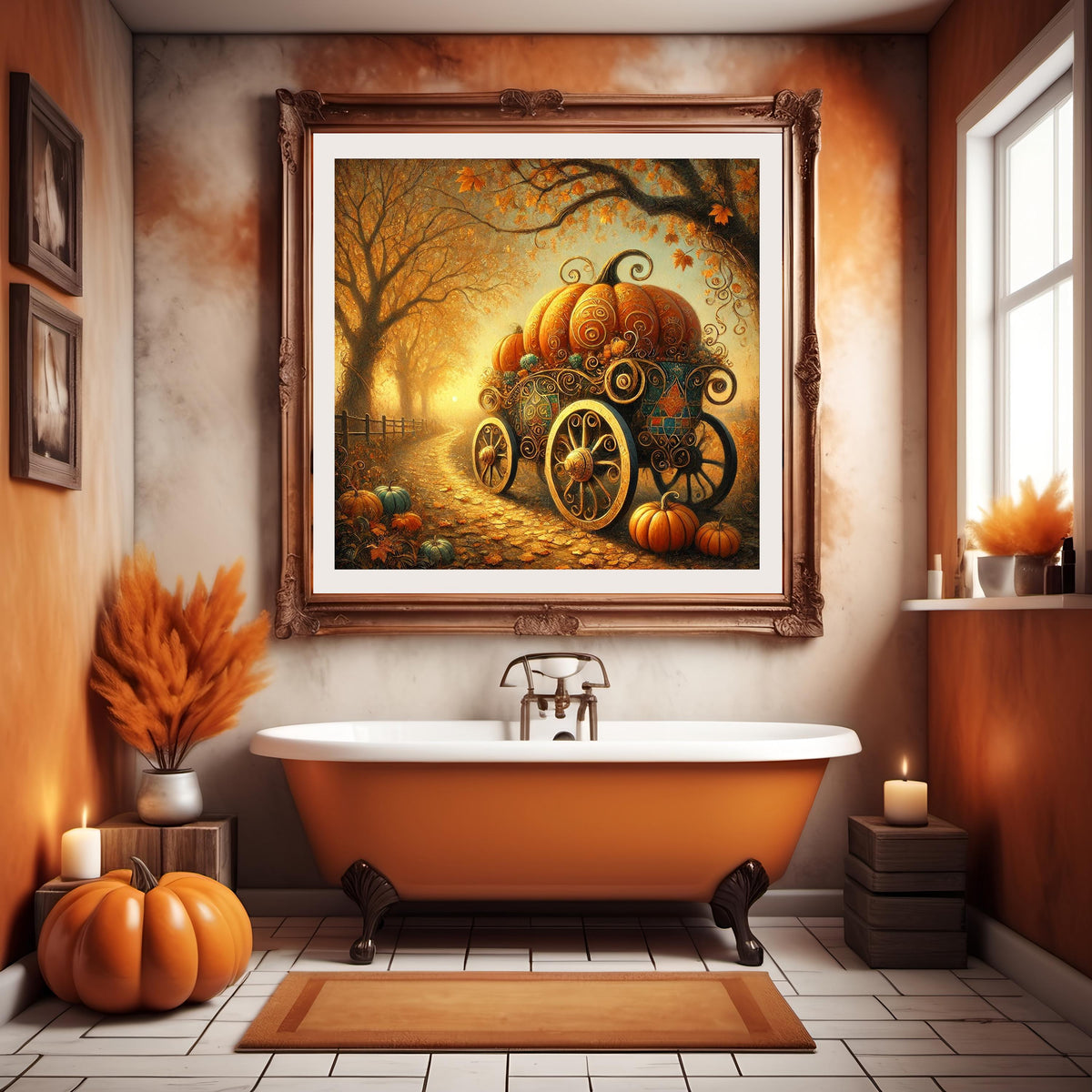 Klimt Inspired Pumpkin Carriage Whimsical Fall Digital Art (Digital Download)