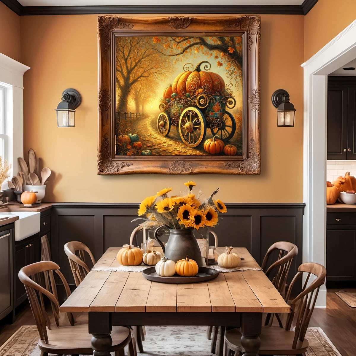Klimt Inspired Pumpkin Carriage Whimsical Fall Digital Art (Digital Download)