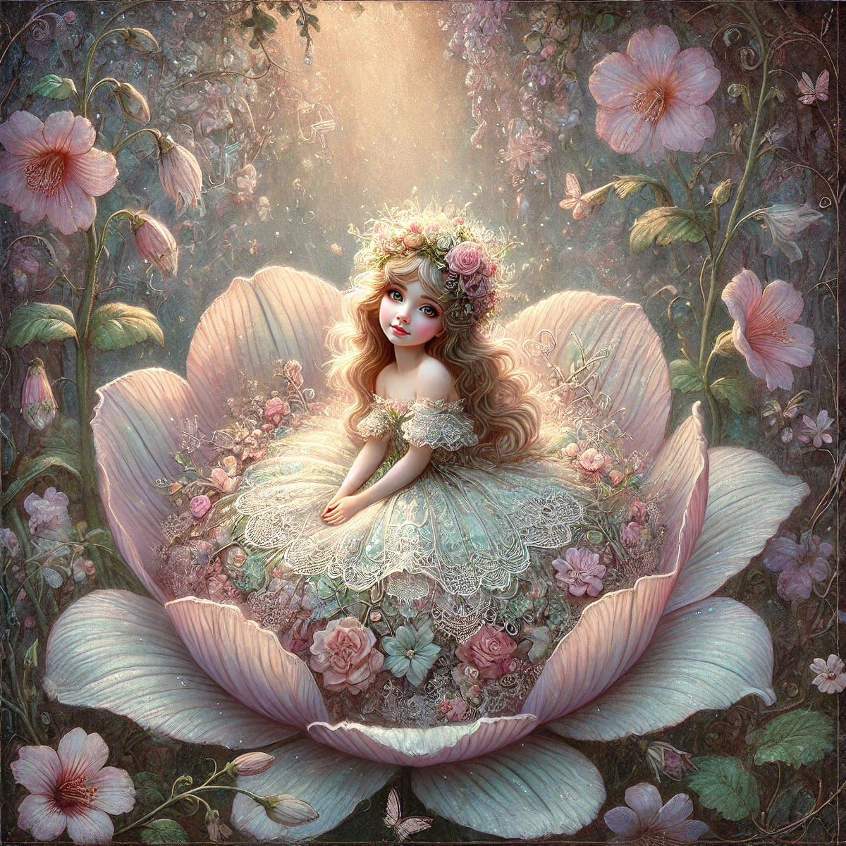 Thumbelina Floral Fantasy Art: Vintage Princess Painting (Digital Download)