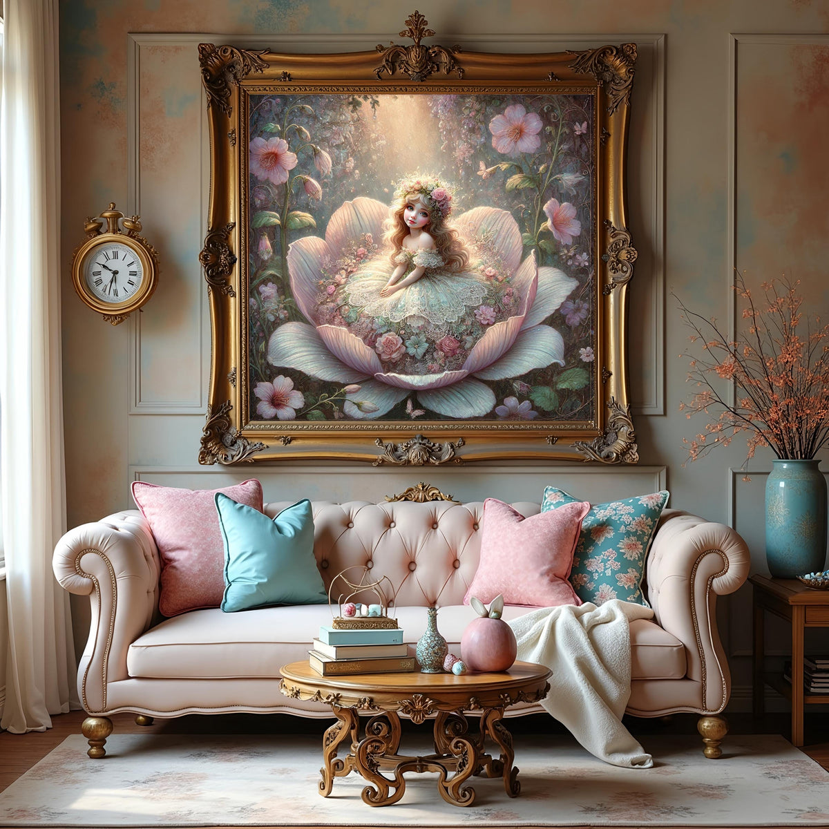Thumbelina Floral Fantasy Art: Vintage Princess Painting (Digital Download)