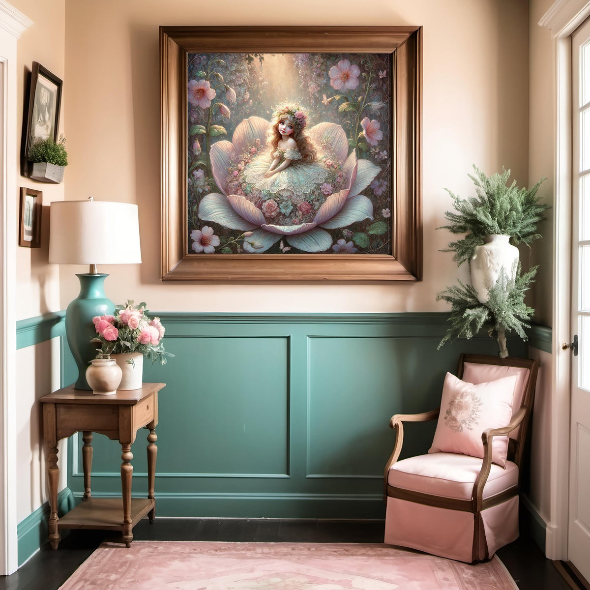 Thumbelina Floral Fantasy Art: Vintage Princess Painting (Digital Download)