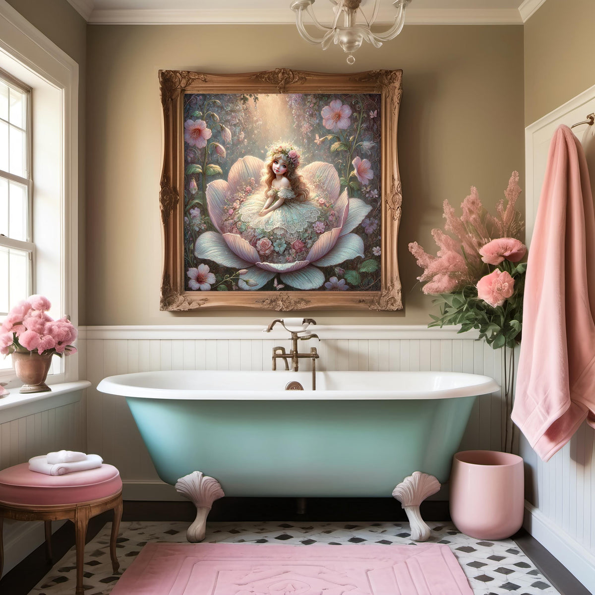 Thumbelina Floral Fantasy Art: Vintage Princess Painting (Digital Download)