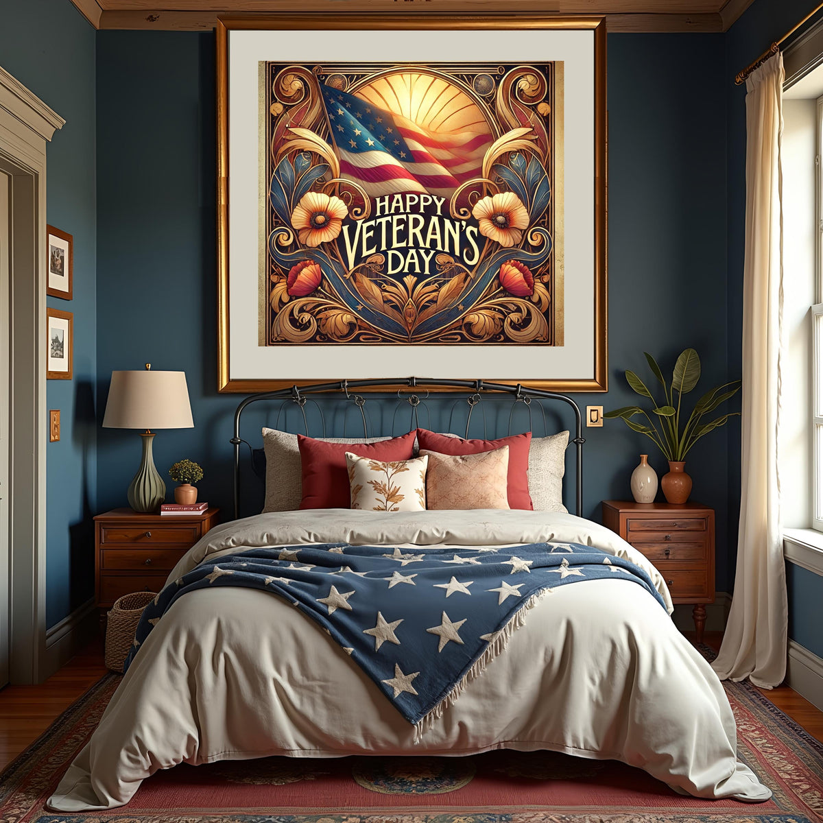 Art Nouveau Happy Veterans Day Sign: Patriotic Wall Art (Digital Download)