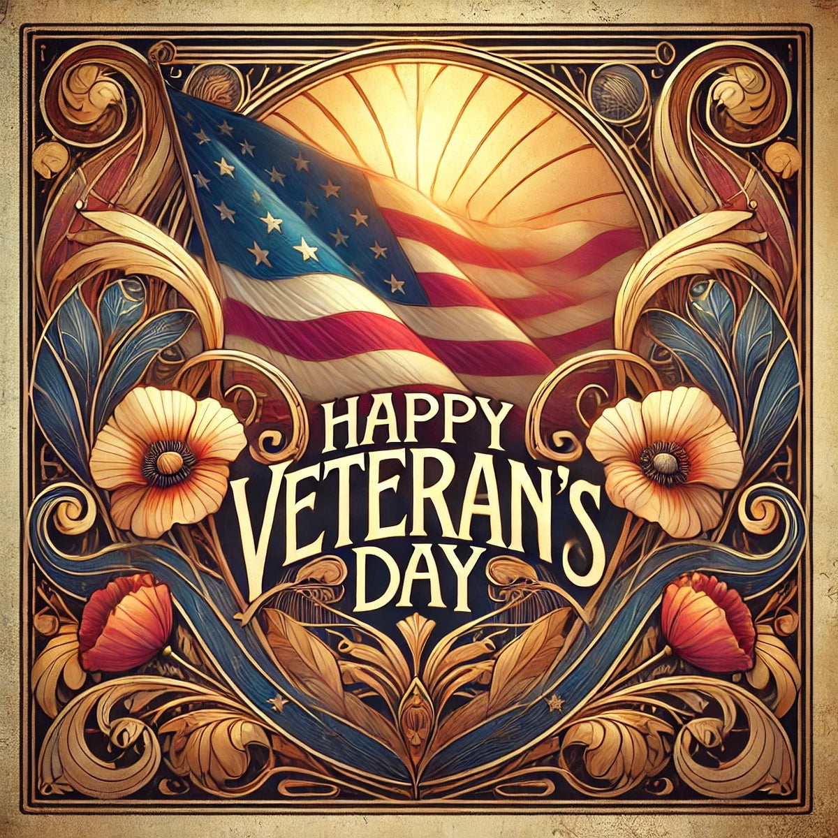 Art Nouveau Happy Veterans Day Sign: Patriotic Wall Art (Digital Download)