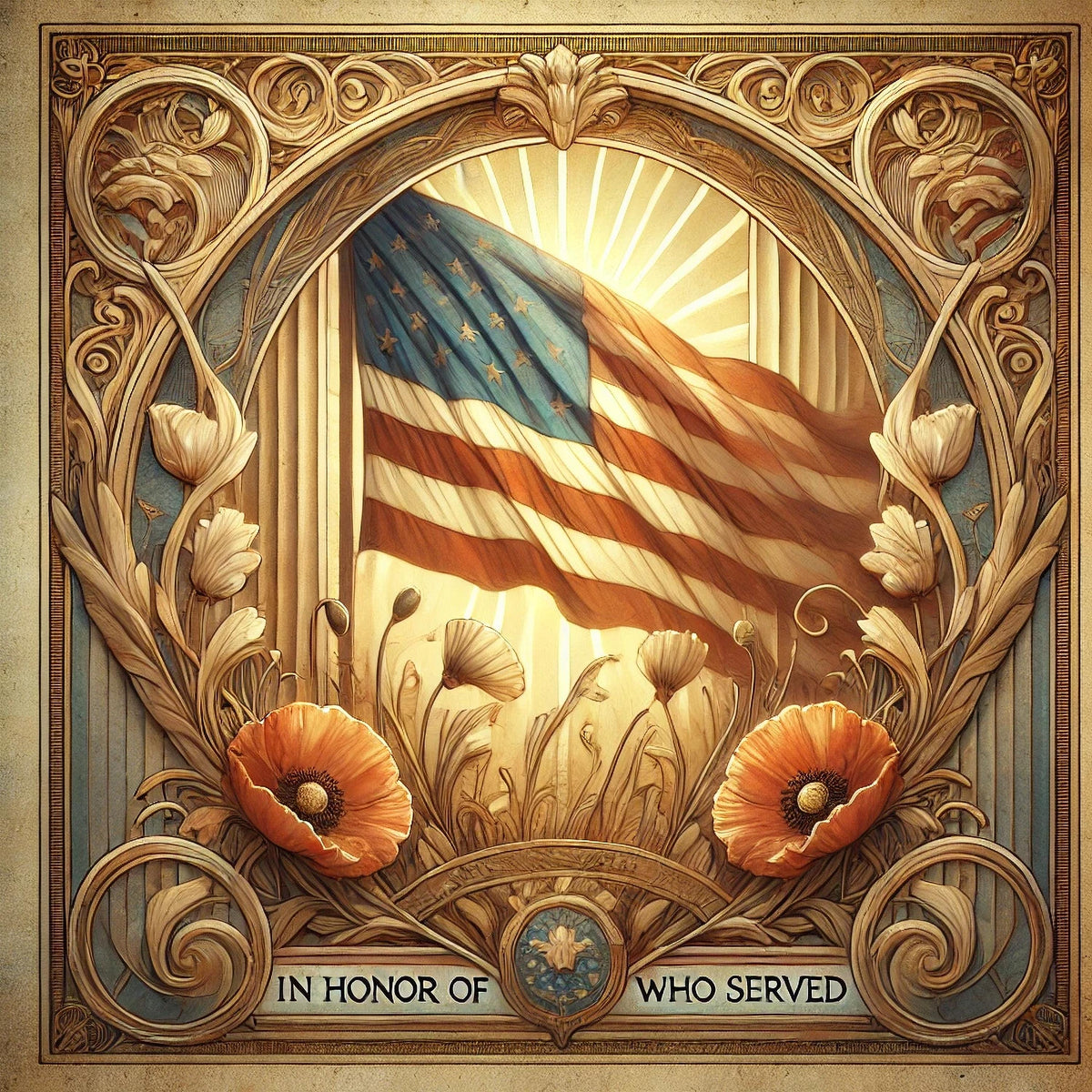 Art Nouveau Veterans Day Flag Print: Patriotic American Decor (Digital Download)
