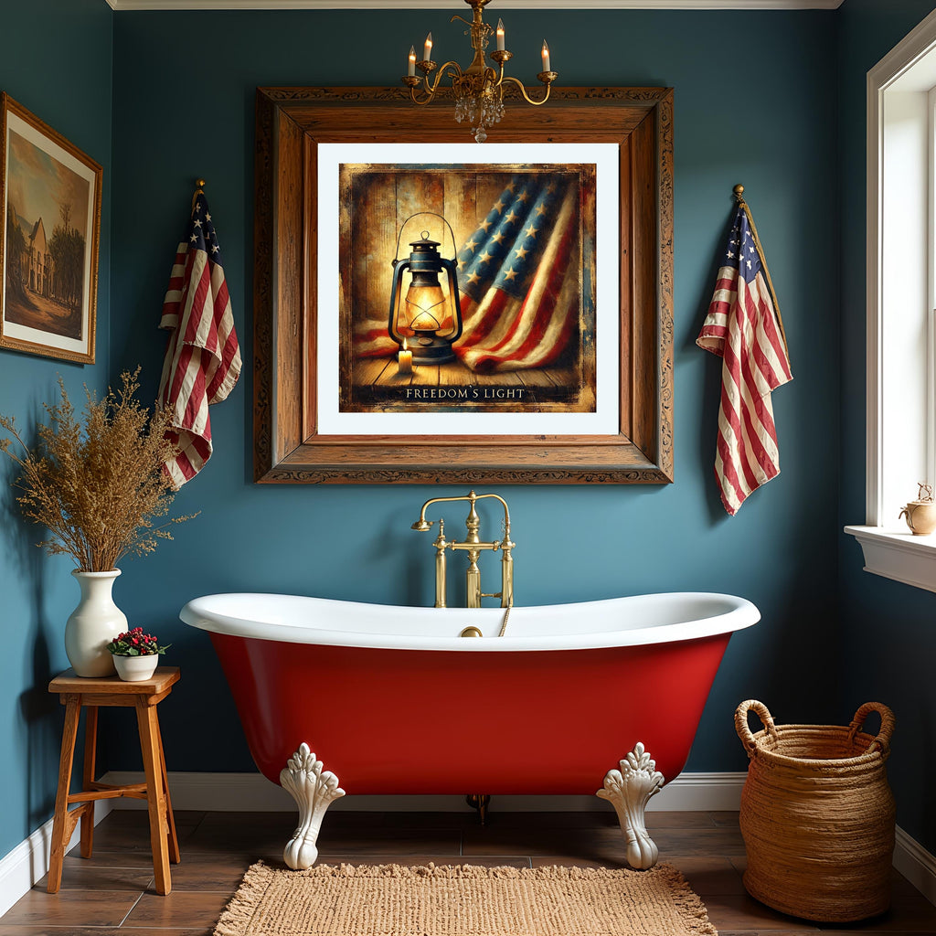 Freedom’s Light Veterans Day Print: Rustic Patriotic Lantern Wall Art (Digital Download)