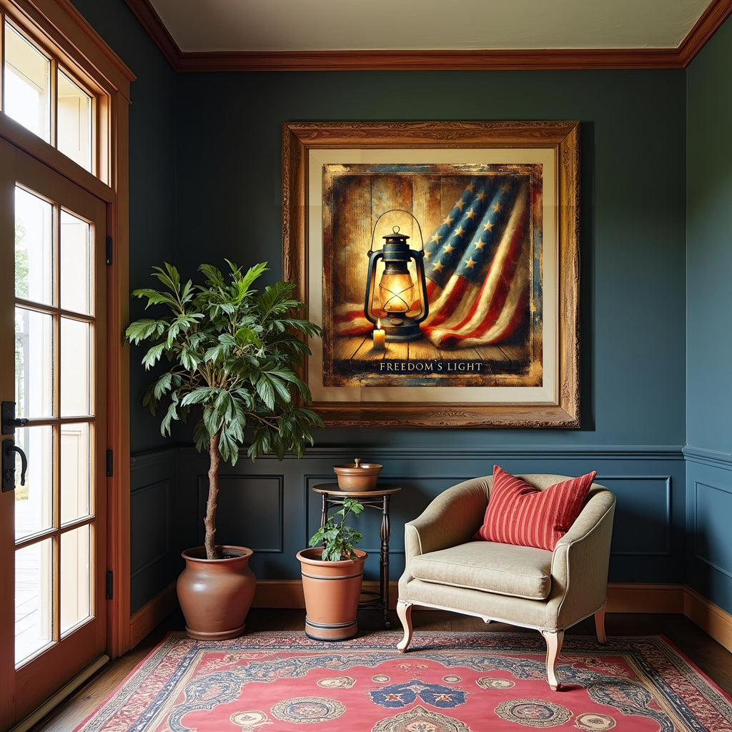 Freedom’s Light Veterans Day Print: Rustic Patriotic Lantern Wall Art (Digital Download)