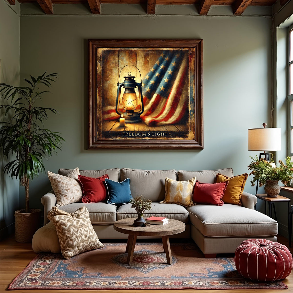 Freedom’s Light Veterans Day Print: Rustic Patriotic Lantern Wall Art (Digital Download)