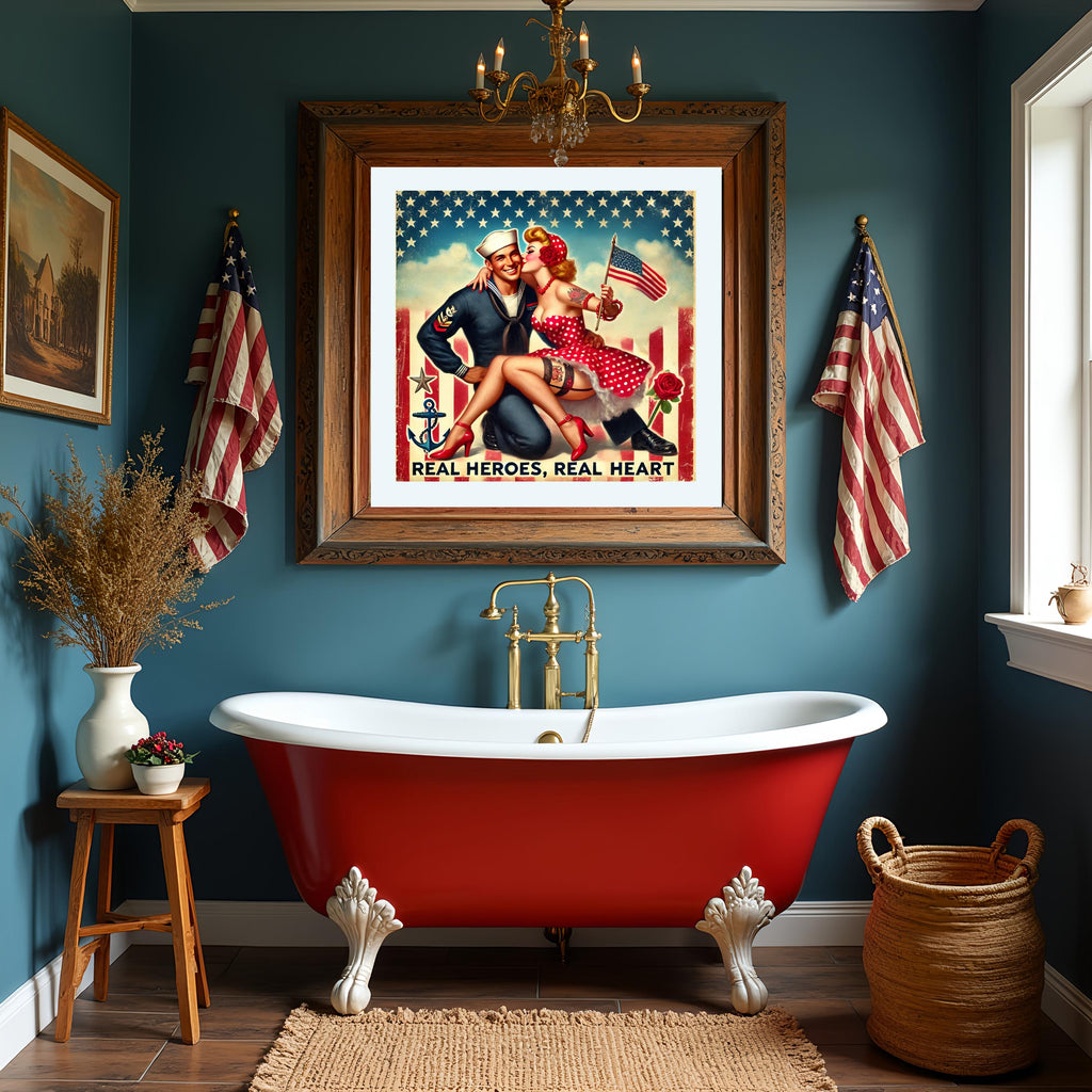 Real Heroes Real Heart Vintage Pin Up Patriotic Wall Art (Digital Download)