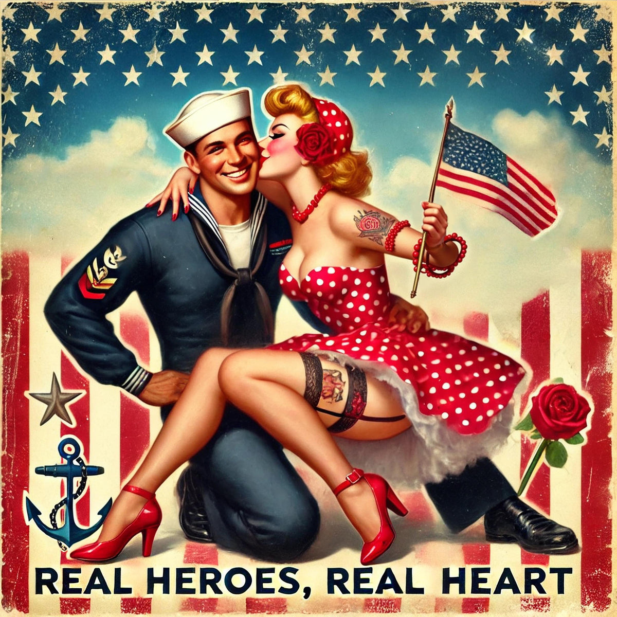 Real Heroes Real Heart Vintage Pin Up Patriotic Wall Art (Digital Download)