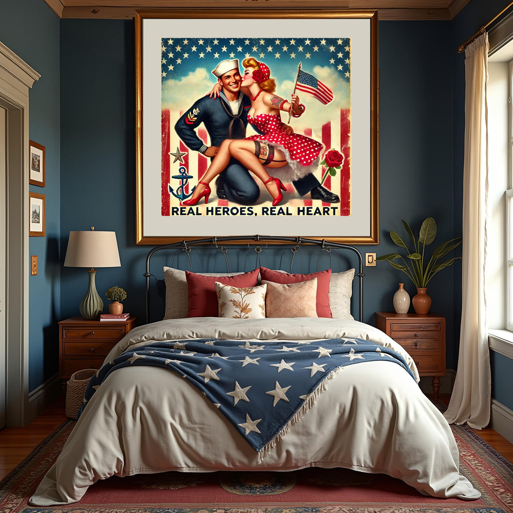 Real Heroes Real Heart Vintage Pin Up Patriotic Wall Art (Digital Download)