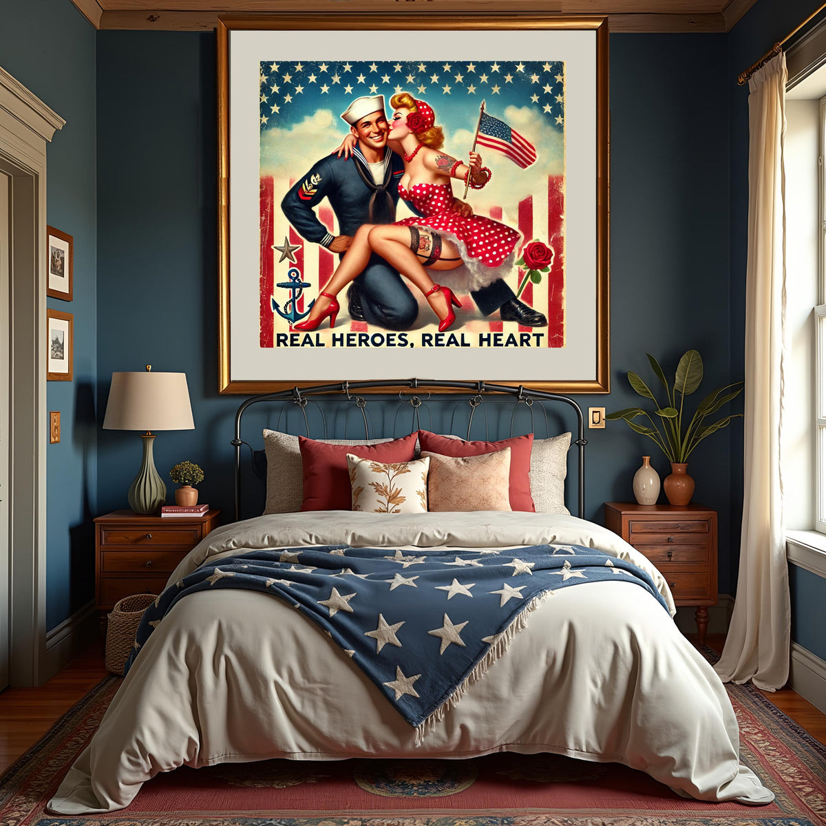 Real Heroes Real Heart Vintage Pin Up Patriotic Wall Art (Digital Download)