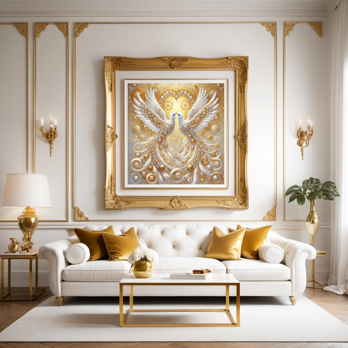 Golden Doves of Love: Klimt-Inspired Wedding Dove Art (Digital Download)