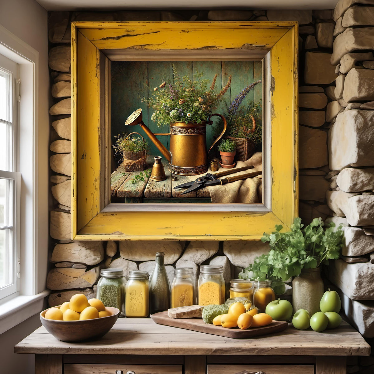 Vintage Watering Can Floral Art Print: Rustic Farmhouse Decor (Digital Download)