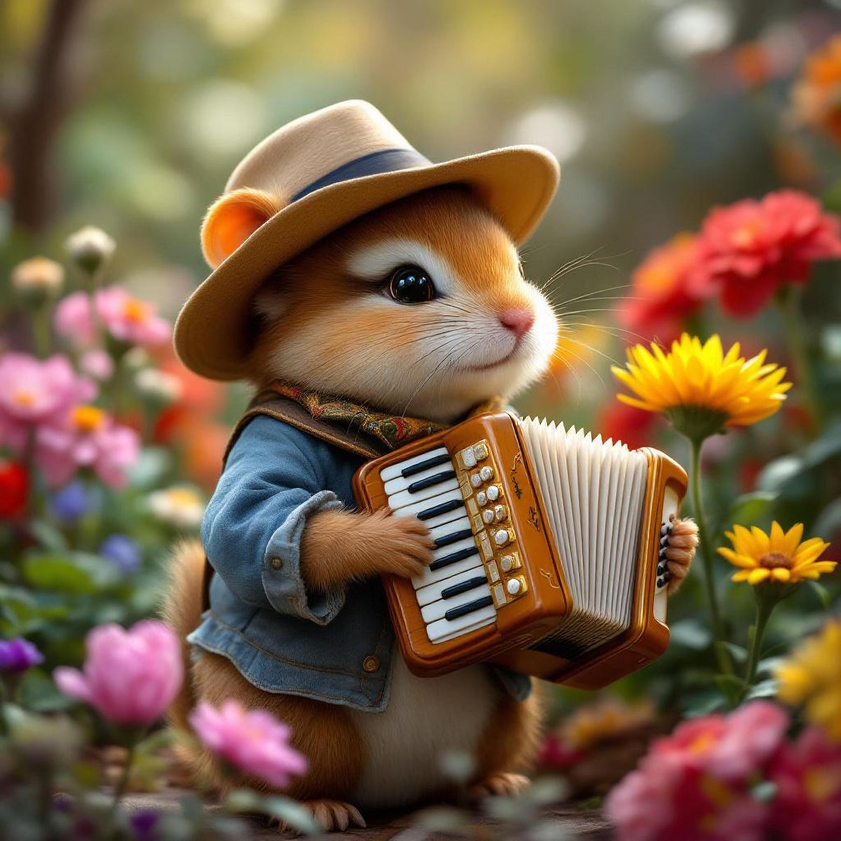 Whimsical Hamster Art Print: Musician Playing Accordion (Digital Download)