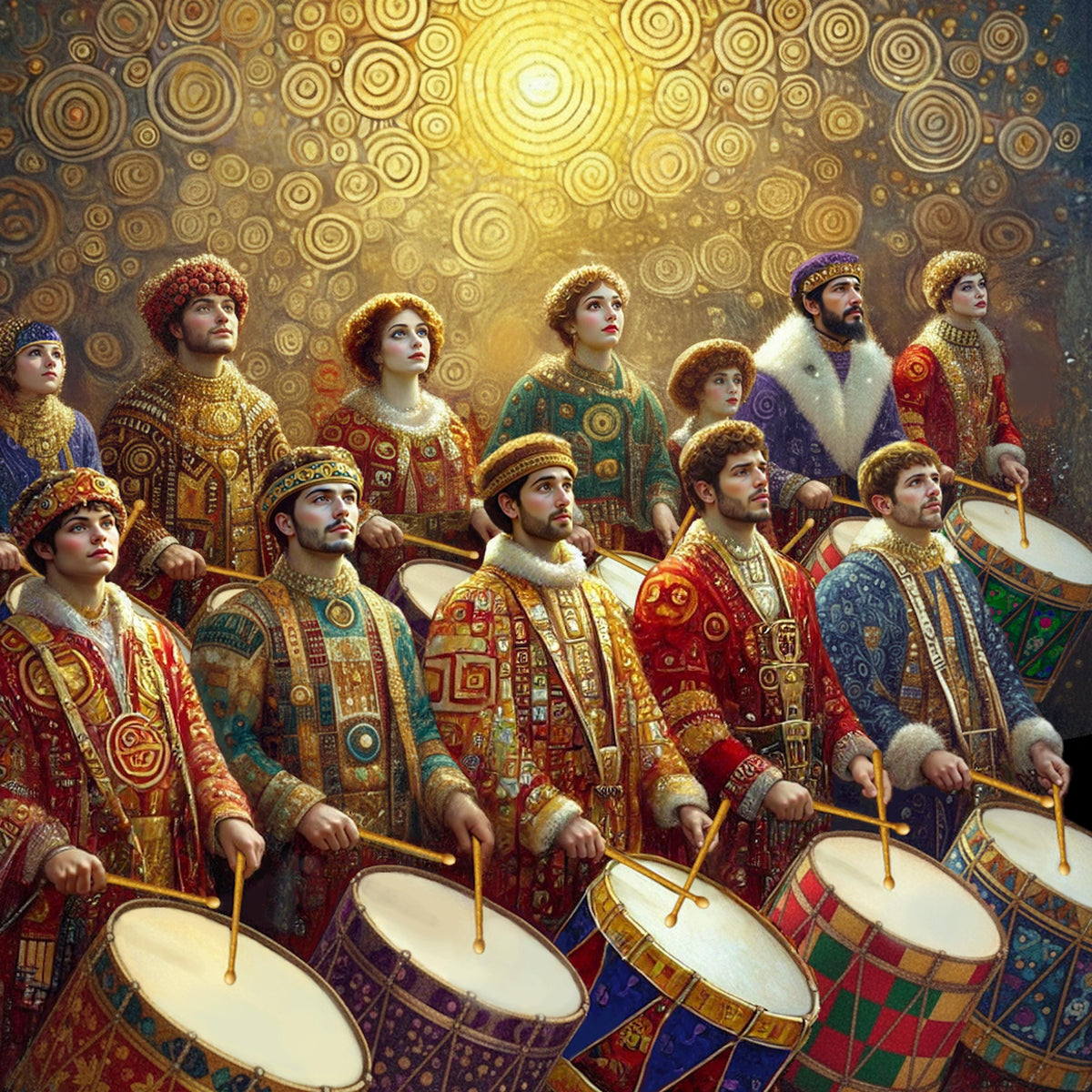 Twelve Drummers Drumming Art Print: Jeweled Art Nouveau Christmas Decor (Digital Download)