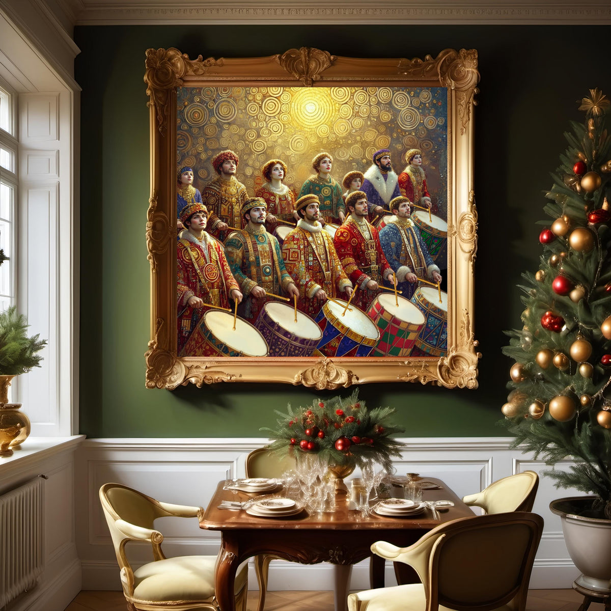 Twelve Drummers Drumming Art Print: Jeweled Art Nouveau Christmas Decor (Digital Download)