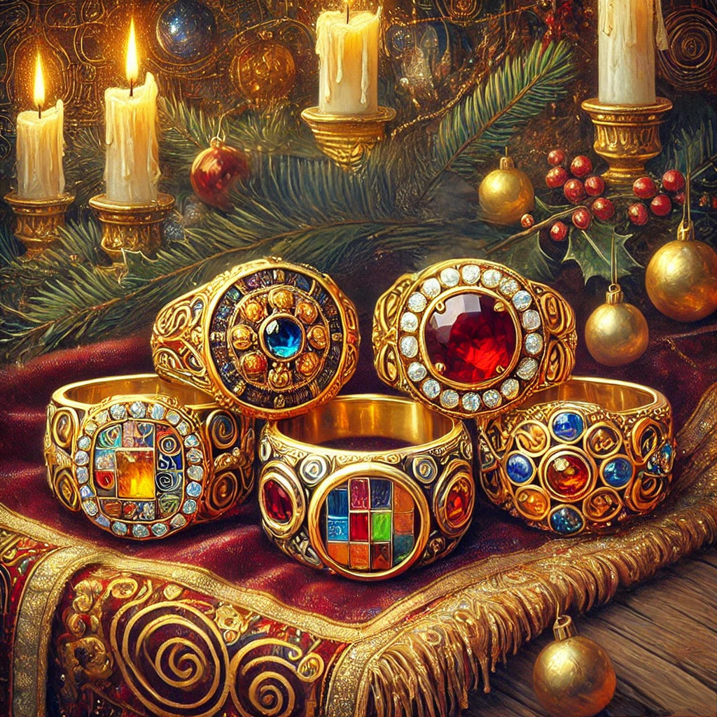 Klimt Inspired Five Golden Rings Art: Jeweled Christmas Decor (Digital Download)