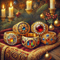 Klimt Inspired Five Golden Rings Art: Jeweled Christmas Decor (Digital Download)