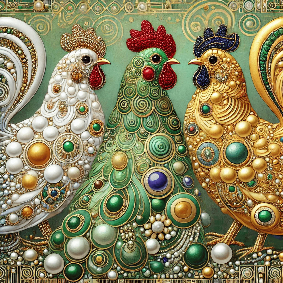 Three French Hens Art Print: Vintage Christmas Art Nouveau (Digital Download)