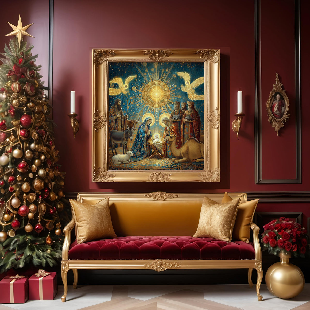 Celestial Nativity Art Print: Vintage Holy Family Christmas Decor (Digital Download)