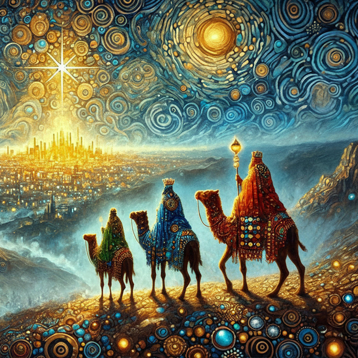 Three Kings Night Journey Print | Vintage Nativity Scene (Digital Download)