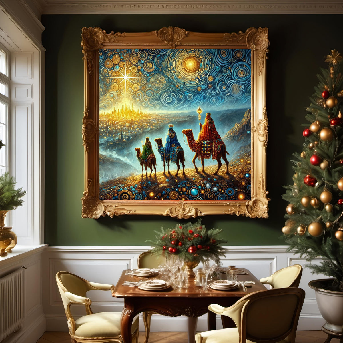 Three Kings Night Journey Print | Vintage Nativity Scene (Digital Download)