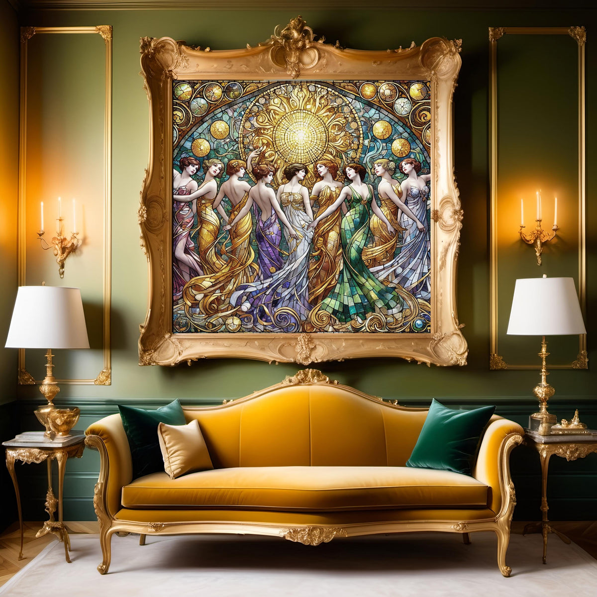 Art Nouveau Stained Glass Print: Nine Ladies Dancing (Digital Download)