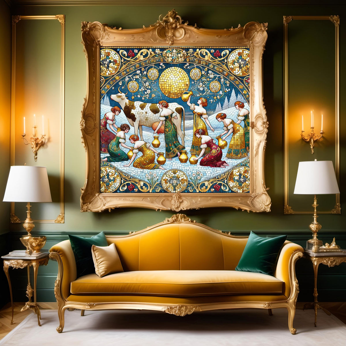 Klimt Inspired Christmas Art Print: Eight Maids a Milking (Digital Download)