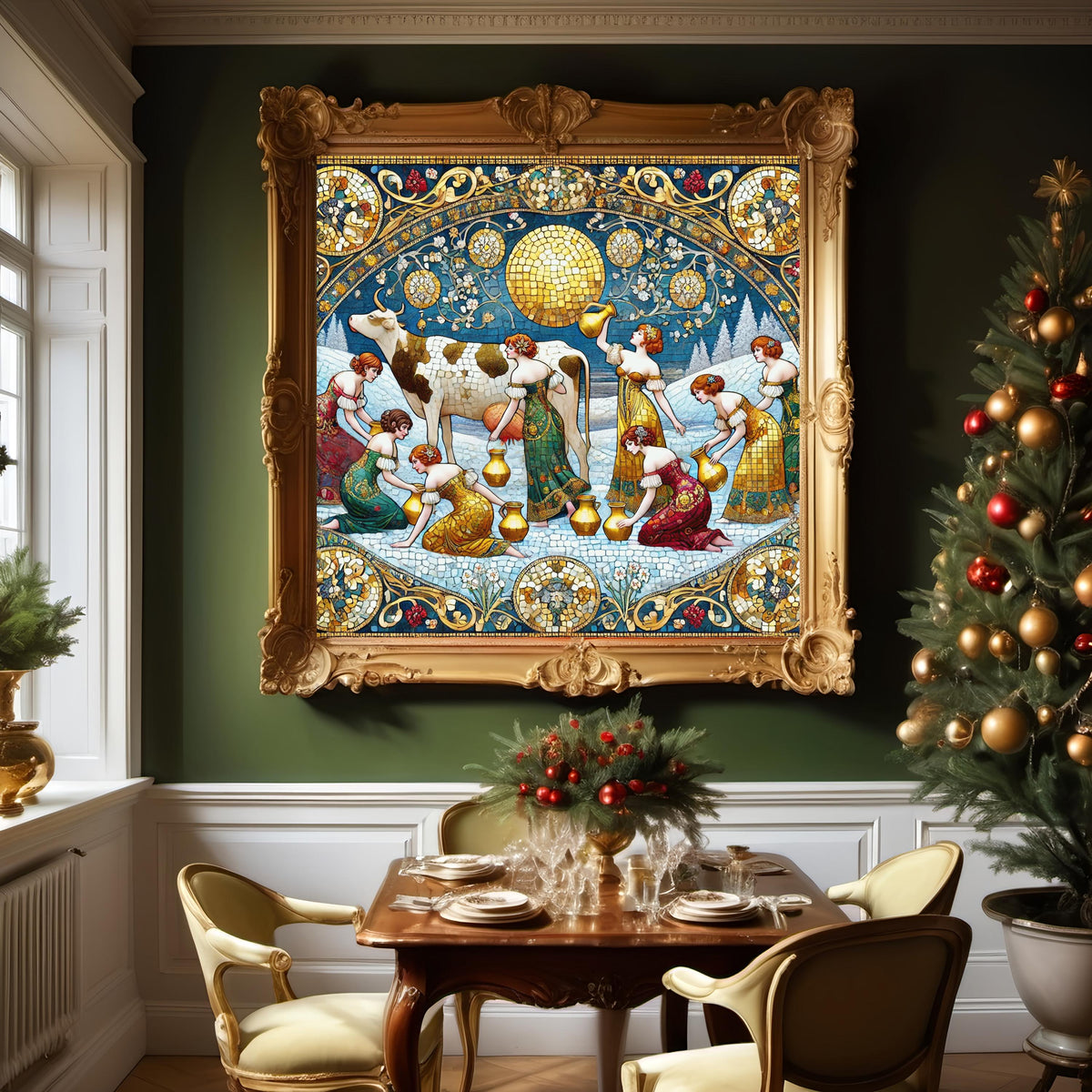 Klimt Inspired Christmas Art Print: Eight Maids a Milking (Digital Download)
