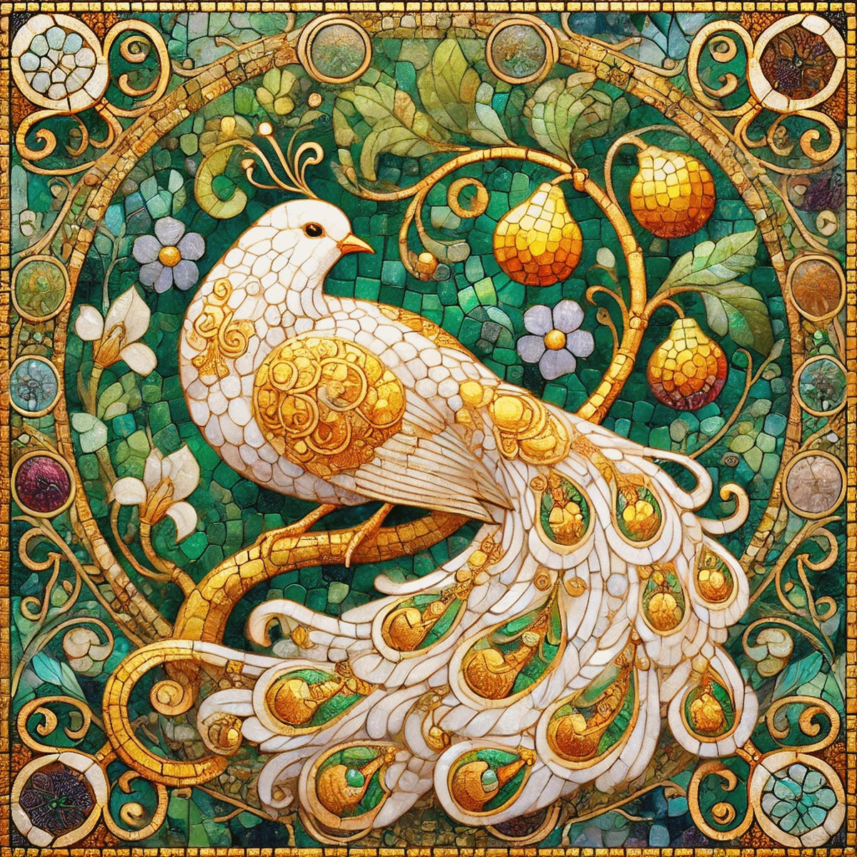 Partridge in a Pear Tree Stained Glass Art Print (Digital Download)