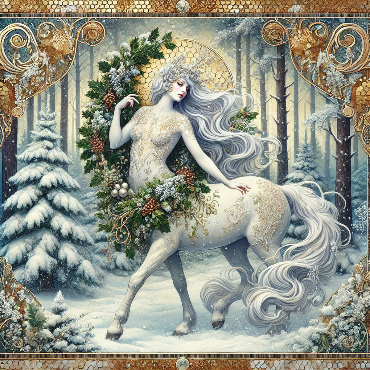 Winter Forest Centaur Wall Art Digital Download Ethereal Mythical Creature Vintage Fantasy Home Decor