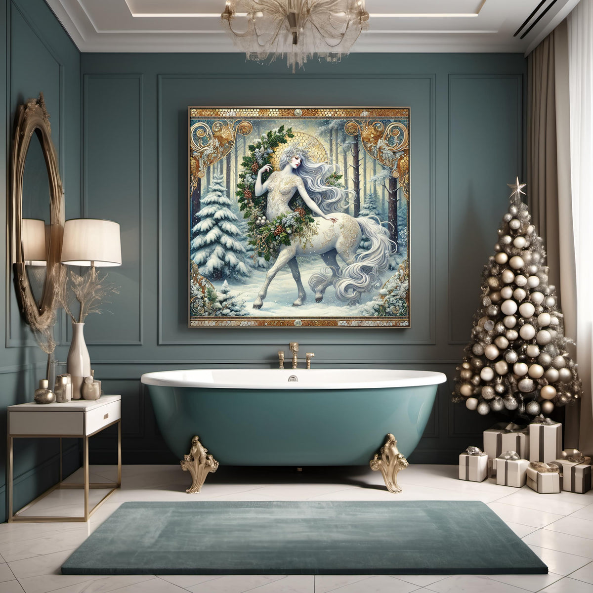 Winter Forest Centaur Wall Art Digital Download Ethereal Mythical Creature Vintage Fantasy Home Decor