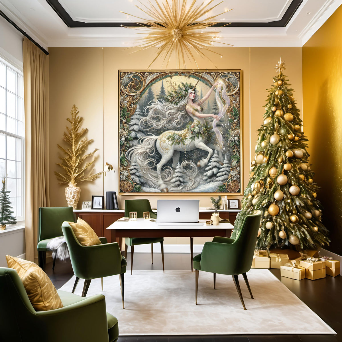 Winter Spellbound Unicorn Guardian: Vintage Fantasy Oil Painting Style Wall Art (Digital Download)