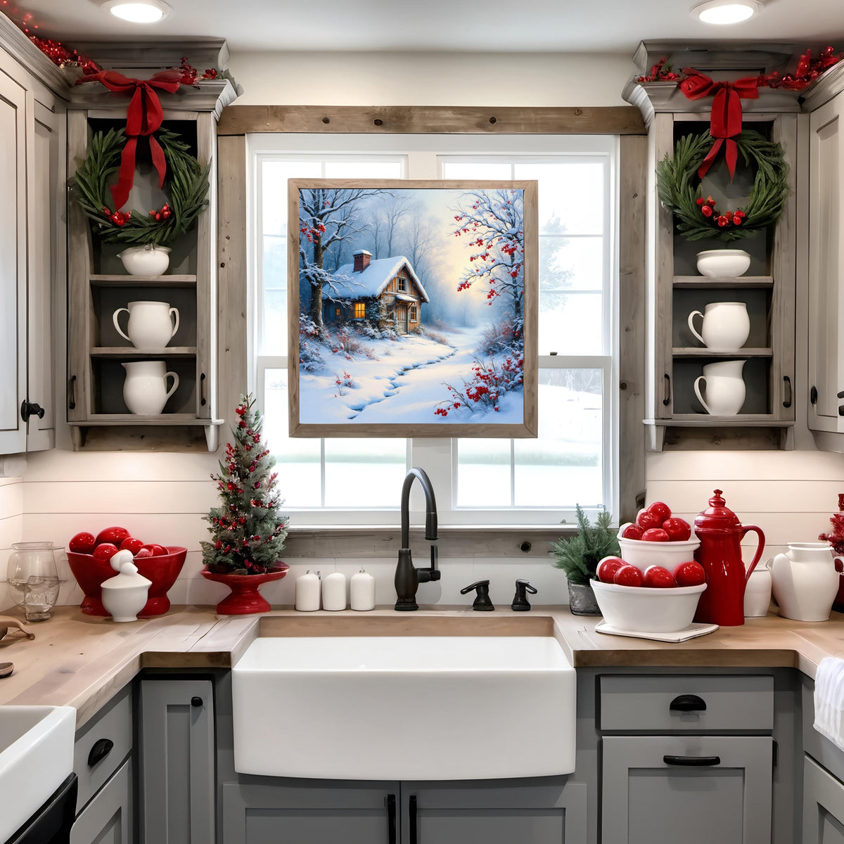 Winter Glow Cabin Art Print: Cozy Christmas Cottage in the Snow (Digital Download)