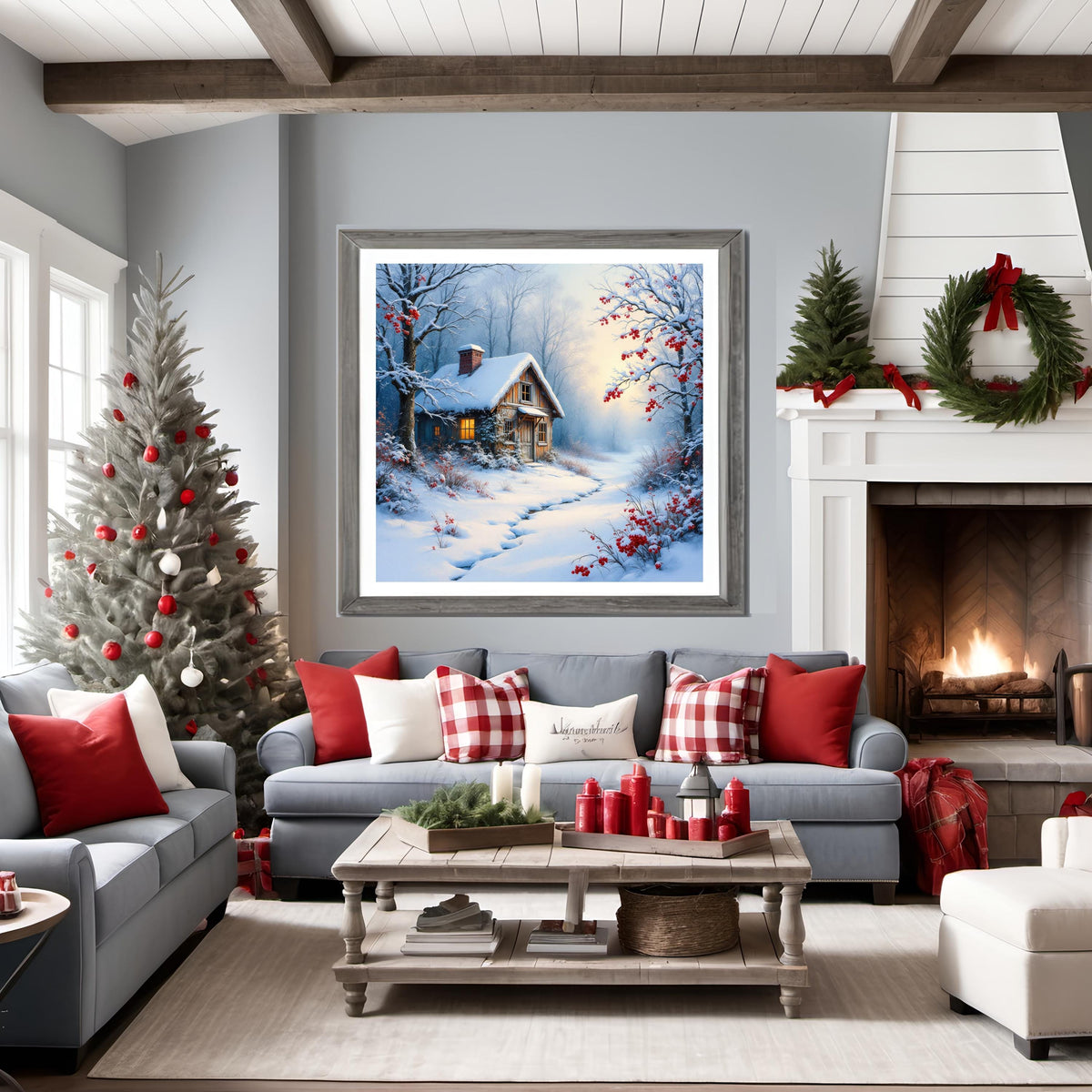 Winter Glow Cabin Art Print: Cozy Christmas Cottage in the Snow (Digital Download)