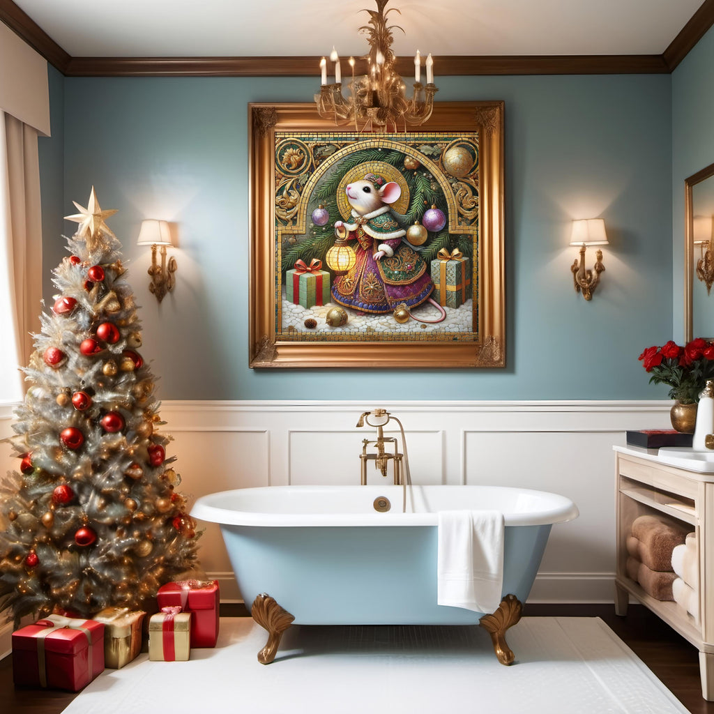 Victorian Christmas Mouse Wall Art Digital Download Whimsical Holiday Lantern Storybook Winter Decor