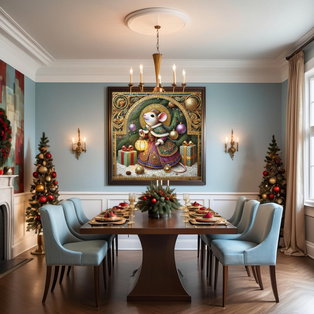 Victorian Christmas Mouse Wall Art Digital Download Whimsical Holiday Lantern Storybook Winter Decor