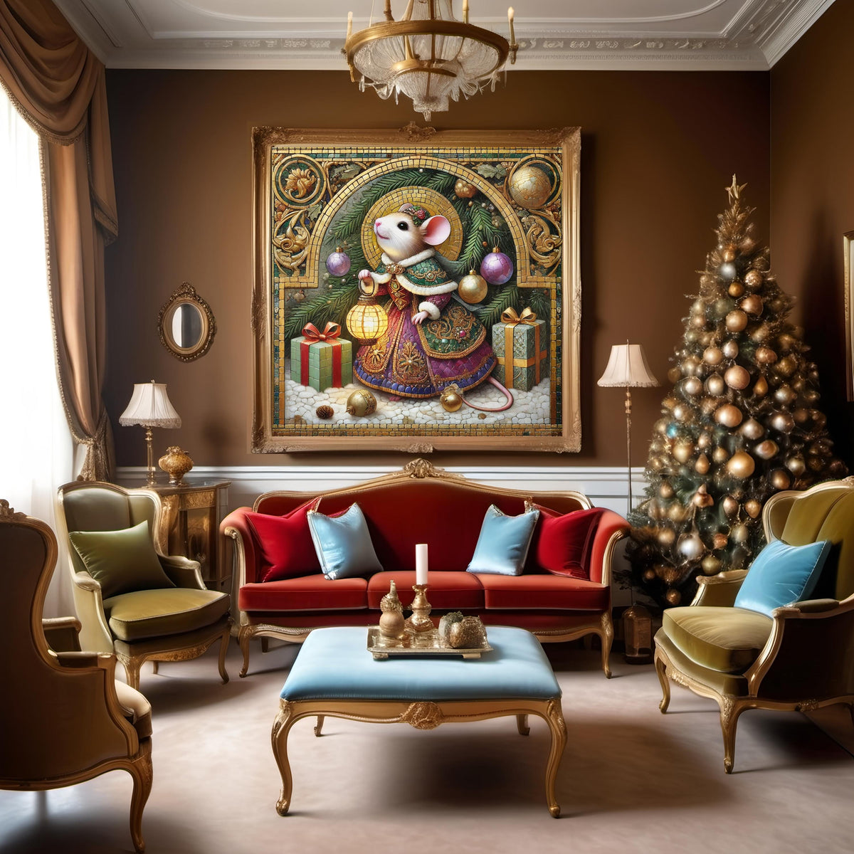 Victorian Christmas Mouse Wall Art Digital Download Whimsical Holiday Lantern Storybook Winter Decor