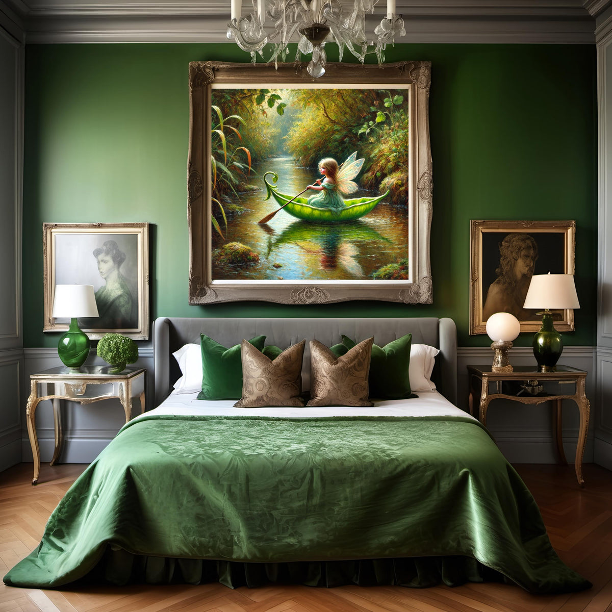 Pixie in a Pea Pod Canoe Art Print: Whimsical Fairy Tale Wall Decor (Digital Download)